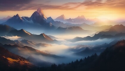 Obraz premium 안개가 끼인 산봉우리 동양화