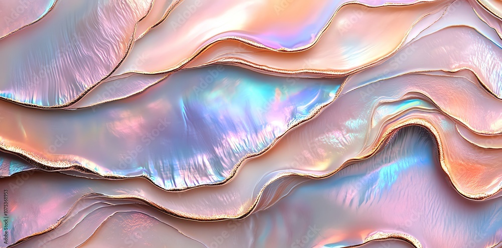 Poster Abstract iridescent background with layered waves.