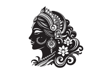 Maa Saraswati silhouette, Maa Saraswati silhouette vector 
