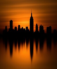 Obraz premium Stunning City Skyline at Sunset: A Captivating Reflection of Urban Architecture