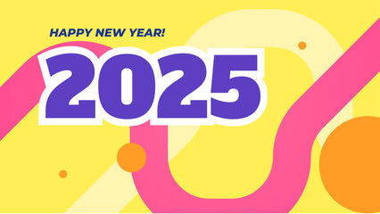 Yellow Pink And Purple Violet Abstract Happy New Year 2025 Design Background