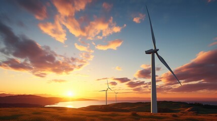 Obraz premium A photo of a wind turbine with a vibrant sunset.