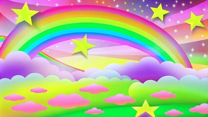 Colorful Rainbow Stars Clouds Dreamlike Fantasy Landscape