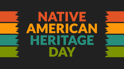 Native American Heritage Day text with side lines on a black background. Which is observed every year in November to celebrate and wish Native American Heritage Day.