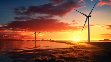 Obraz premium A photo of a wind turbine with a vibrant sunset.