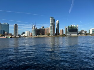 Canary Wharf, London Skyscrapper View From Thames River