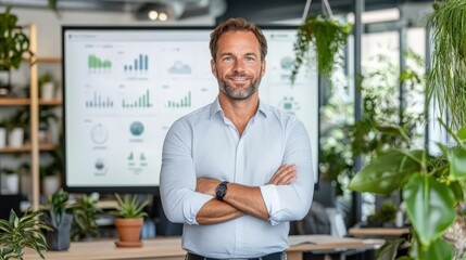 Fototapeta premium Confident CEO Standing in Modern Business Environment