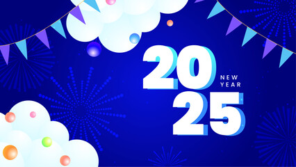 Blue And White Abstract Happy New Year 2025 Design Background