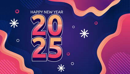 Dark Blue Orange And Purple Violet Modern Happy New Year 2025 Design Background
