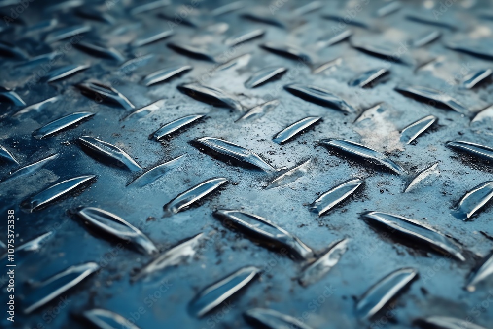 Poster close-up of a textured metal surface with diamond-shaped patterns, showing signs of wear and tear.