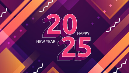 Purple Violet Orange And Pink Abstract Happy New Year 2025 Design Background