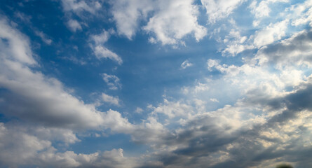Wide expanse of vivid blue sky adorned with fluffy white clouds during a peaceful afternoon
