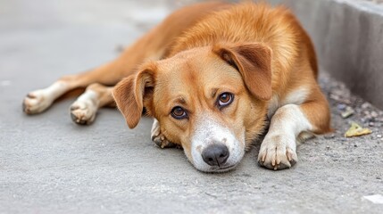 Sad Dog Lying on City Street - Powered by Adobe