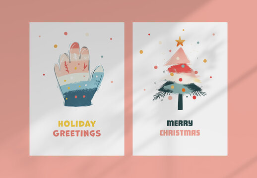 Minimal Christmas Card With Glove and Christmas Tree, Generative ai