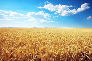 Naklejka premium a wide-open field with rows of wheat waving in the summer breeze.
