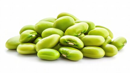 Fresh Mung Beans Isolated on White Background Showcasing Their Vibrant Green Color and Unique Shape for Healthy Recipe and Nutrition Themes