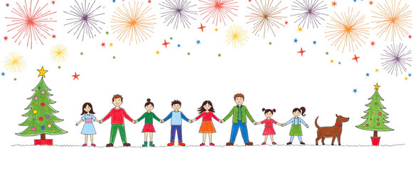Fototapeta premium Festive family celebration with fireworks and holiday cheer
