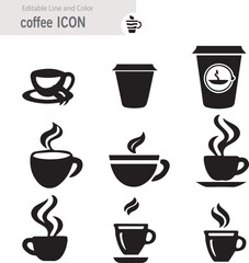 Coffee icon collection - vector outline illustration and silhouette