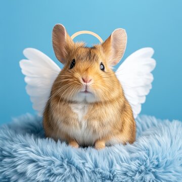 a guinea with angel wings on its head