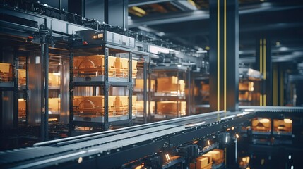 A photo of an automated sorting system in a warehouse