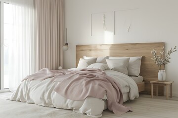 Beautiful Colored Mockup Bedroom Interior Blank Poster Decoration Art Background Image, generative AI