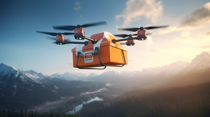 Fototapeta premium A photo of an autonomous delivery drone in flight.