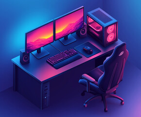 Moderne Gaming-Setups in neonfarbenem Design

