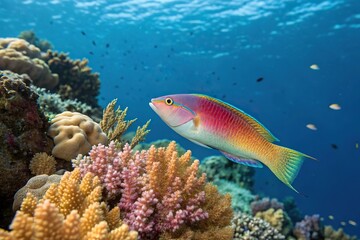 Pictichromis paccagnellorum perched on coral, Tropical Fish, Colorful Coral
