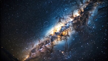 Fototapeta premium A beautiful Milky Way galaxy in shades of blue and gold against a black backdrop, stardust, astronomy, celestial body, heavenly