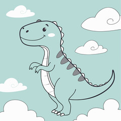 A cute cartoon illustration of a friendly dinosaur standing in the clouds. Perfect for children's books, nursery decor, or any project needing a whimsical touch.
