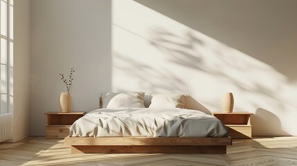 Beautiful Colored Mockup Bedroom Interior Blank Poster Decoration Art Background Image, generative AI