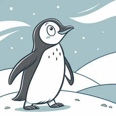 A charming illustration of a penguin standing on snow, looking up at the sky with a cheerful expression. Perfect for adding a touch of cuteness and wintery charm to your designs.