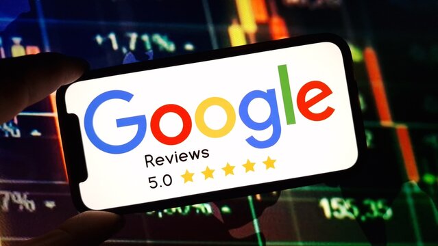 Konskie, Poland - November 10, 2024: Google Reviews logo displayed on mobile phone