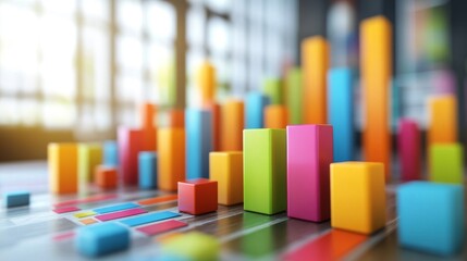 Colorful 3D Bar Graph on a Table with Blurred Background