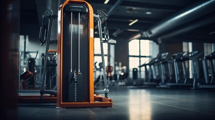 A photo of an unoccupied cable machine in a gym.