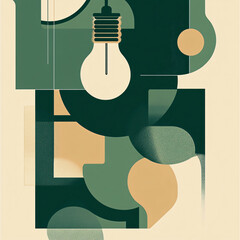 a geometric abstract design with a lightbulb at the top. The lightbulb is hanging from a wire and has a simple design with a round bulb and a cylindrical base. The rest of composed of overlapping geom