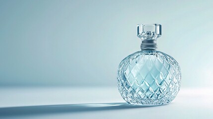 Elegant Glass Bottle of Perfume Isolated on a White Background, Showcasing a Sophisticated Design with Crystal-Like Texture and Soft Light Reflection