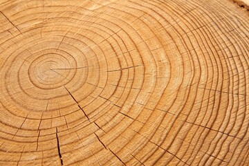 Fototapeta premium Close-up of warm wood grain texture featuring prominent growth rings and fine ring widths, texture photography, wood pattern, close-up