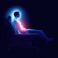 a man sitting in a chair with his back to the light