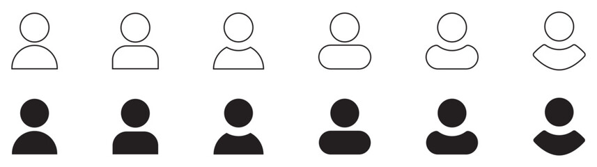 User icon set. Line and glyph user avatar. Profile user icon in line and thin style isolated on transparent.