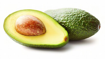 Fresh and Bright Green Avocado Sliced in Half Isolated on White Background with Natural Texture and Color Variation Showing Delicious Healthy Food Concept