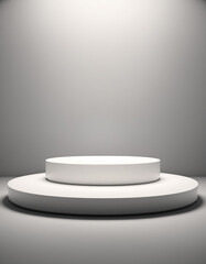 Empty light podium with neon on abstract background with copy space. Modern platform for product placement or montage, promotion, mock up, show technical product. 3d render of futuristic showcases.