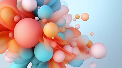 Colorful abstract composition with overlapping spheres and shapes on a light background