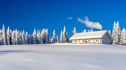 Obraz premium Snowy Cabin Amidst a Forest of Frosted Trees
