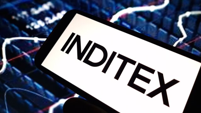 Konskie, Poland - November 10, 2024: Inditex company logo displayed on mobile phone
