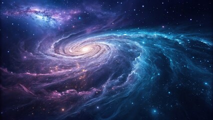 Obraz premium Abstract blue purple swirls with glowing particles in a cosmic background, astral, glow