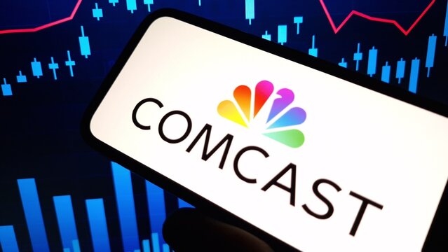 Konskie, Poland - November 10, 2024: Comcast company logo displayed on mobile phone