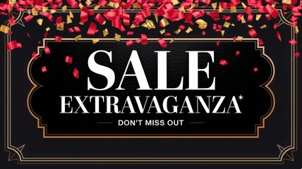Fototapeta premium Elegant Black Friday Sale Banner Red Gold Confetti - Holiday Shopping Promotion Graphic Christmas New Year's Eve Events