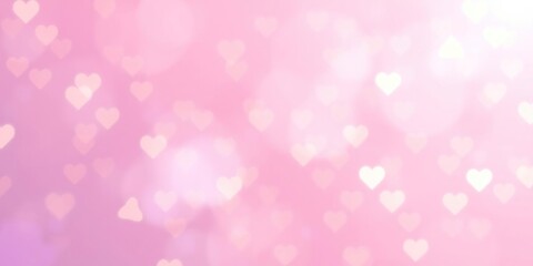 Pastel pink and purple ombre background with scattered bokeh hearts in gold, dessert table, floral patterns