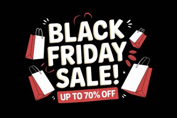 Eye-Catching Black Friday Sale Graphic Shopping Bags 70% Discounts - Modern Promotional Design Holiday Retail Advertising